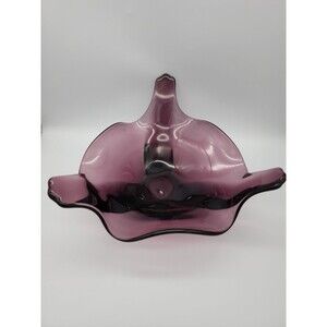 Viking Glass LG Console Bowl Amethyst Purple 3 Free Form Blown Glass 12 x 6